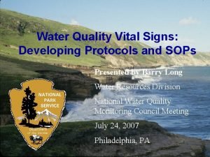 Water Quality Vital Signs Developing Protocols and SOPs