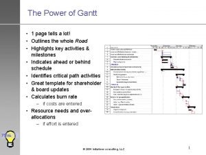 The Power of Gantt 1 page tells a