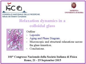 SAPIENZA UNIVERSIT DI ROMA Relaxation dynamics in a