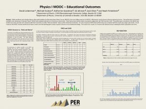 Physics I MOOC Educational Outcomes David Lieberman Michael