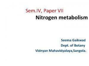 Sem IV Paper VII Nitrogen metabolism Seema Gaikwad