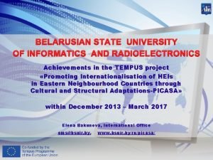 BELARUSIAN STATE UNIVERSITY OF INFORMATICS AND RADIOELECTRONICS Achievements