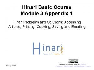 Hinari Basic Course Module 3 Appendix 1 Hinari