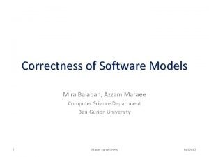 Correctness of Software Models Mira Balaban Azzam Maraee