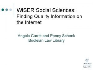 WISER Social Sciences Finding Quality Information on the
