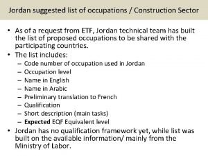 Jordan suggested list of occupations Construction Sector As