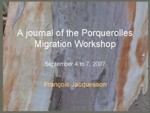 A journal of the Porquerolles Migration Workshop September