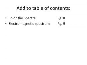 Add to table of contents Color the Spectra