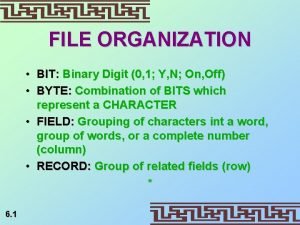 FILE ORGANIZATION BIT Binary Digit 0 1 Y