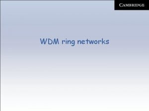 WDM ring networks WDM ring networks Unidirectional rings