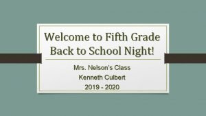 Welcome to Fifth Grade Back to School Night