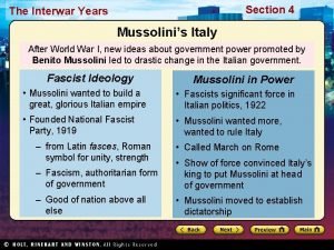 Section 4 The Interwar Years Mussolinis Italy After