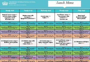 Lunch Menu Monday 29 02 Tuesday 01 03