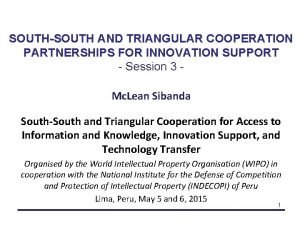 SOUTHSOUTH AND TRIANGULAR COOPERATION PARTNERSHIPS FOR INNOVATION SUPPORT