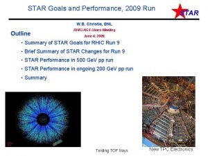 STAR Goals and Performance 2009 Run STAR W