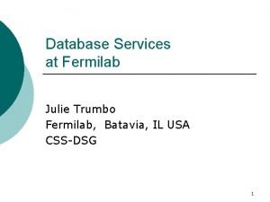 Database Services at Fermilab Julie Trumbo Fermilab Batavia