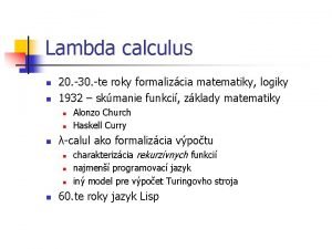 Lambda calculus n n 20 30 te roky