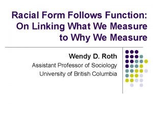 Racial Form Follows Function On Linking What We