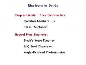 Electrons in Solids Simplest Model Free Electron Gas