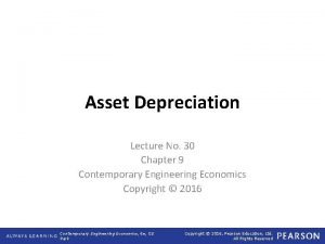 Asset Depreciation Lecture No 30 Chapter 9 Contemporary