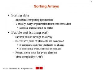 1 Sorting Arrays Sorting data Important computing application