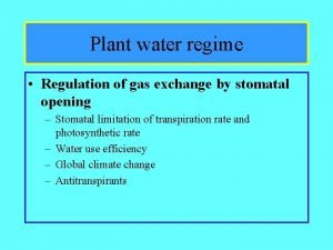 Plant water regime Regulation of gas exchange by