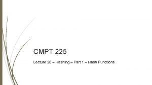 CMPT 225 Lecture 20 Hashing Part 1 Hash