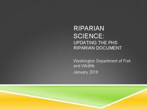 RIPARIAN SCIENCE UPDATING THE PHS RIPARIAN DOCUMENT Washington