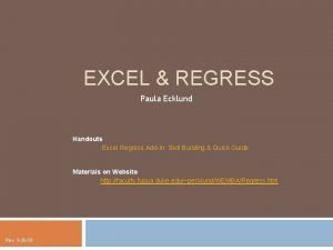 EXCEL REGRESS Paula Ecklund Handouts Excel Regress AddIn