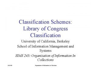 Main classes of library of congress classification scheme