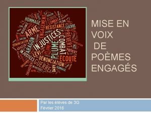 MISE EN VOIX DE POMES ENGAGS Par les