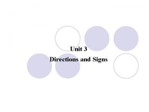 Unit 3 Directions and Signs IIntroduction 1 When