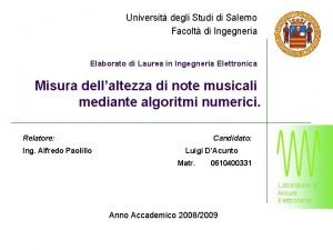 Universit degli Studi di Salerno Facolt di Ingegneria Universit degli Studi di Salerno Facolt di Ingegneria