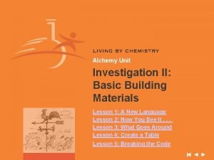 Alchemy Unit Investigation II Basic Building Materials Lesson