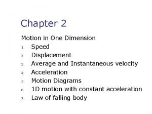 Chapter 2 Motion in One Dimension 1 Speed