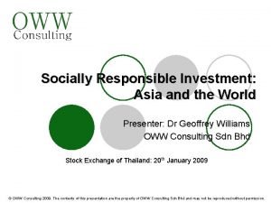 Socially Responsible Investment Asia and the World Presenter