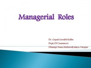 Managerial Roles Dr Gopal Gorakh Kolhe Dept Of