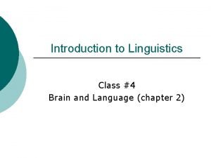 Introduction to Linguistics Class 4 Brain and Language