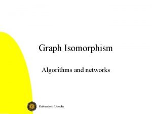 Graph Isomorphism Algorithms and networks Today Graph isomorphism