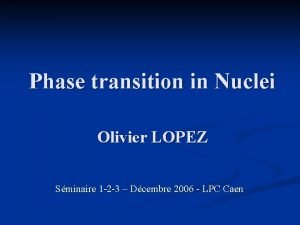 Phase transition in Nuclei Olivier LOPEZ Sminaire 1