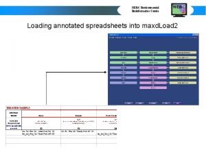 NERC Environmental Bioinformatics Centre Loading annotated spreadsheets into