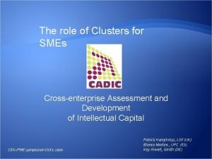 The role of Clusters for SMEs Crossenterprise Assessment