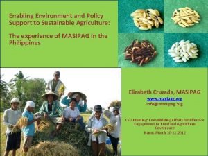 Enabling Environment and Policy Support to Sustainable Agriculture