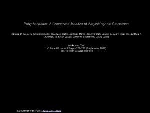 Polyphosphate A Conserved Modifier of Amyloidogenic Processes Claudia