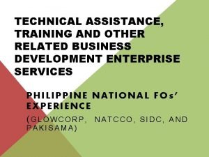 TECHNICAL ASSISTANCE TRAINING AND OTHER RELATED BUSINESS DEVELOPMENT