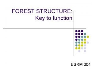 FOREST STRUCTURE Key to function ESRM 304 Why