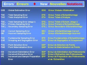 Errors Erreurs t New Nouvelles Notations GEE Global