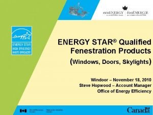 ENERGY STAR Qualified Fenestration Products Windows Doors Skylights