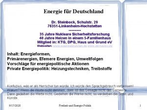 Energie fr Deutschland Dr Steinbock Schulstr 29 76351