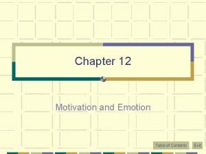 Chapter 12 Motivation and Emotion Table of Contents